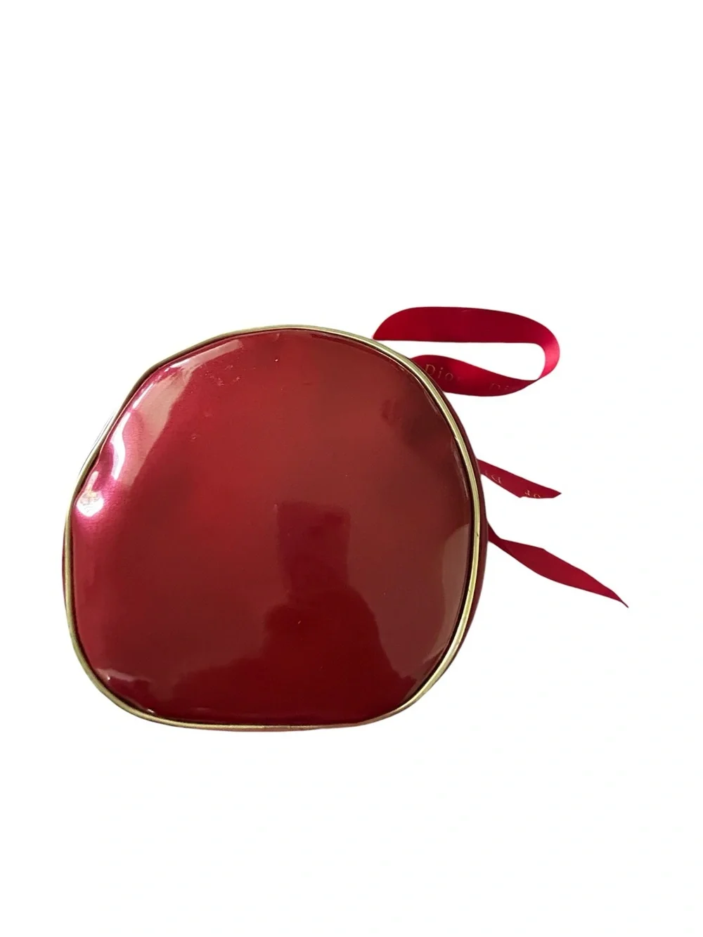 Dior Glossy Red Round Cosmetic Case with Gold Accents